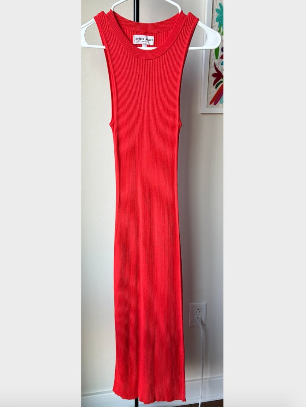 Apiece Apart	Red-Orange Ribbed Midi Sleeveless Dress - Size S